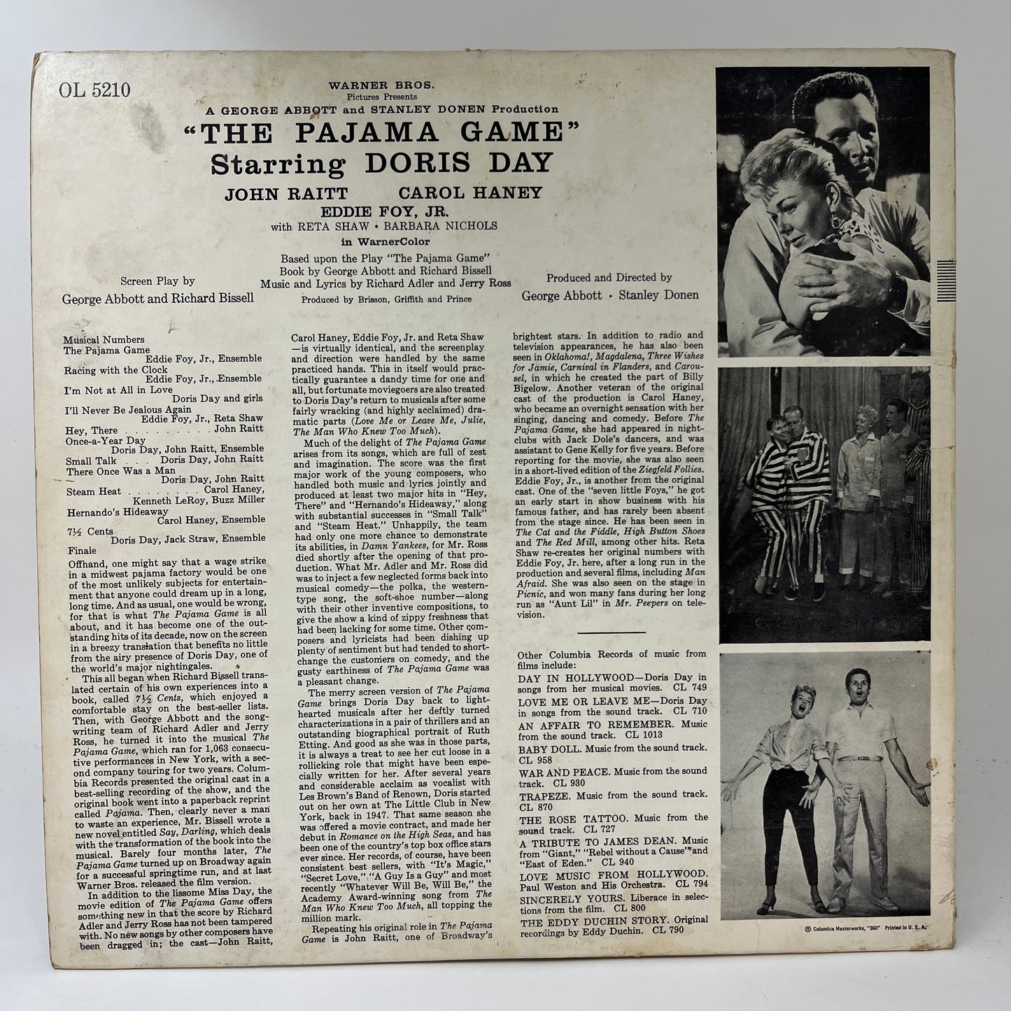 Doris Day, John Raitt, Eddie Foy, Jr., Carol Haney : Original Motion Picture Sound Track "The Pajama Game" (LP,Album,Mono)