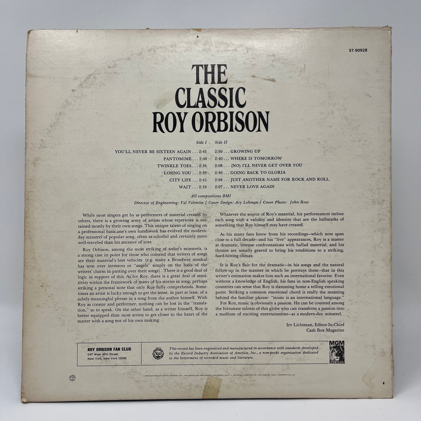 Roy Orbison : The Classic Roy Orbison (LP,Album,Club Edition,Stereo)