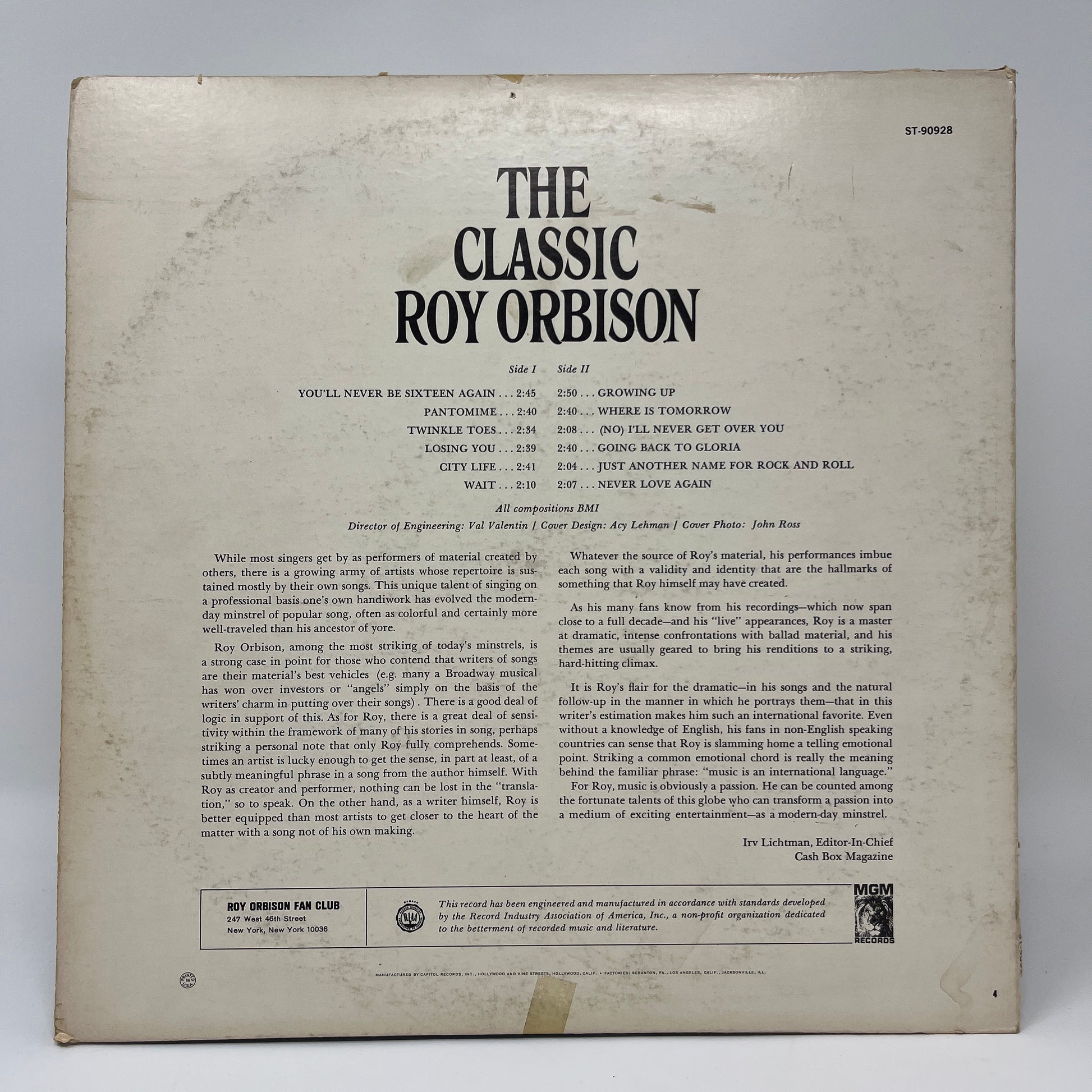 Roy Orbison : The Classic Roy Orbison (LP,Album,Club Edition,Stereo)