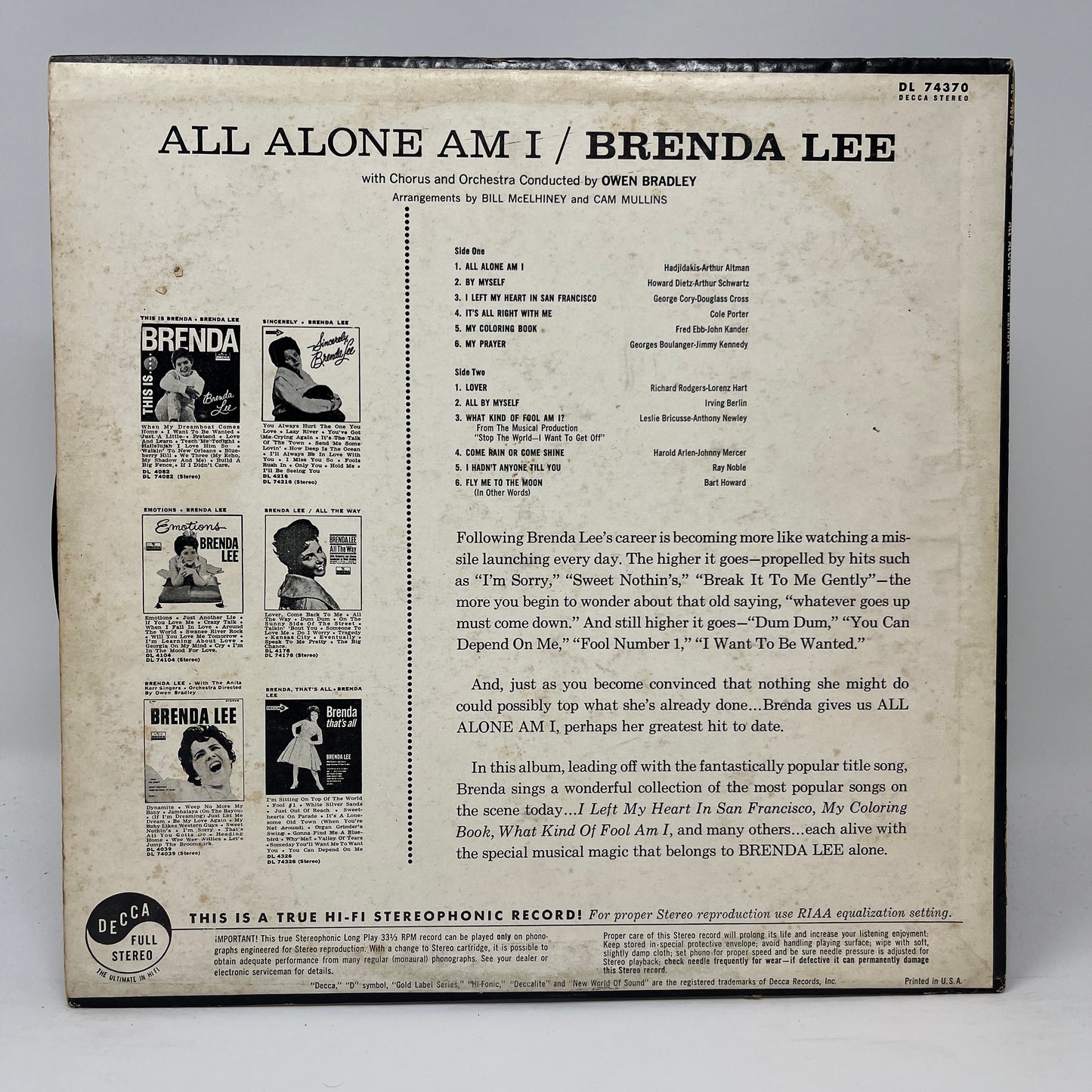 Brenda Lee : All Alone Am I (LP,Album,Stereo)