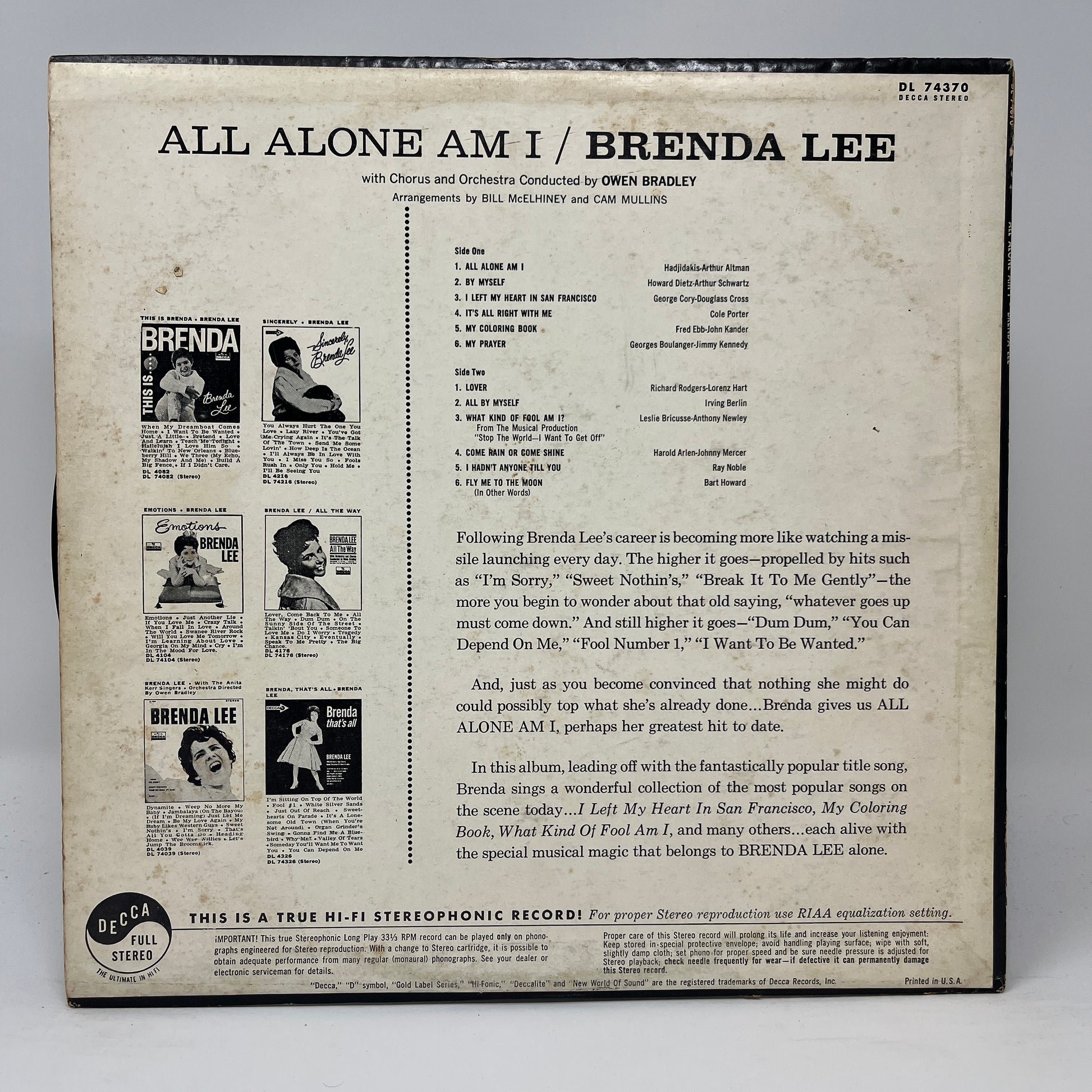 Brenda Lee : All Alone Am I (LP,Album,Stereo)