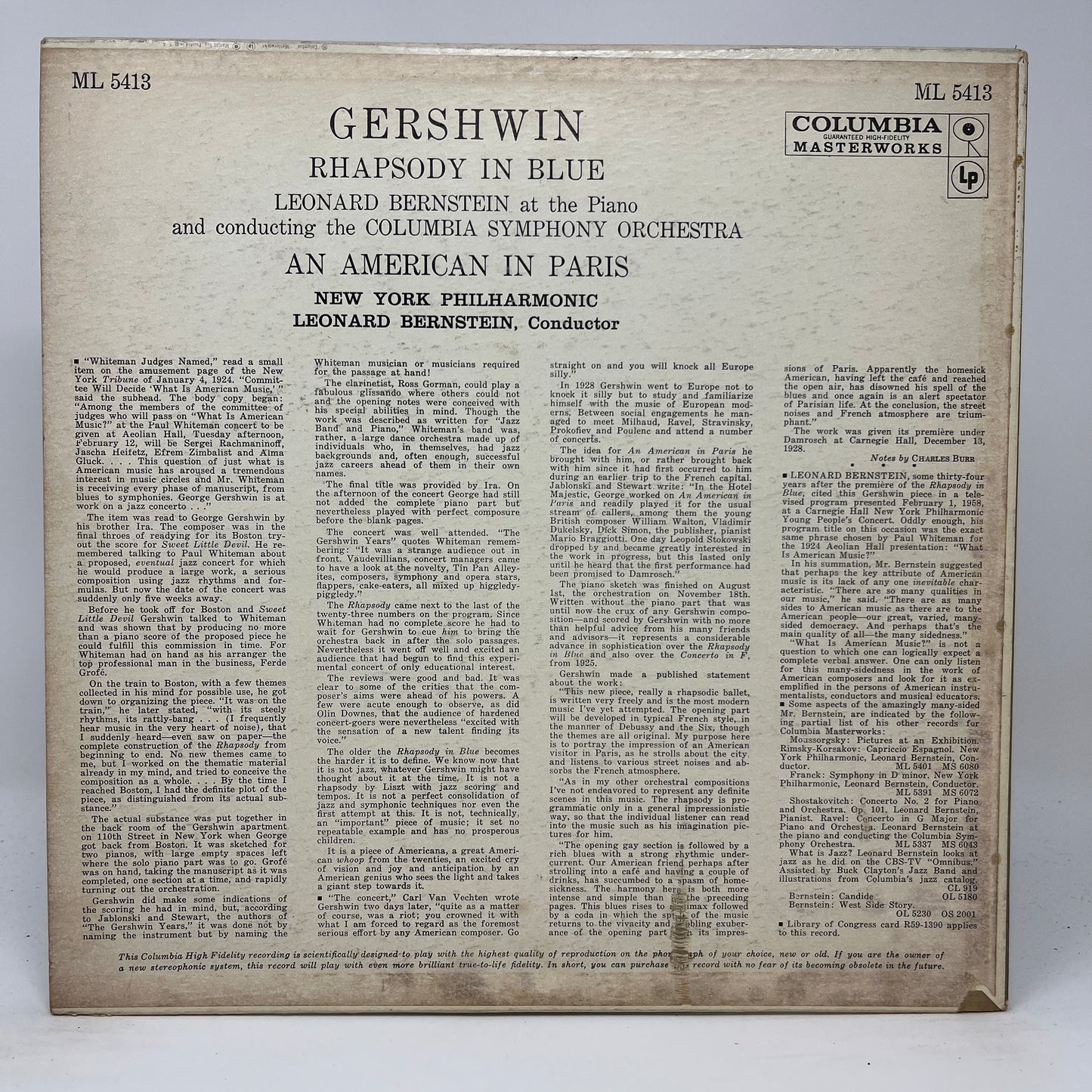 George Gershwin, Leonard Bernstein : Rhapsody In Blue / An American In Paris (LP,Mono)