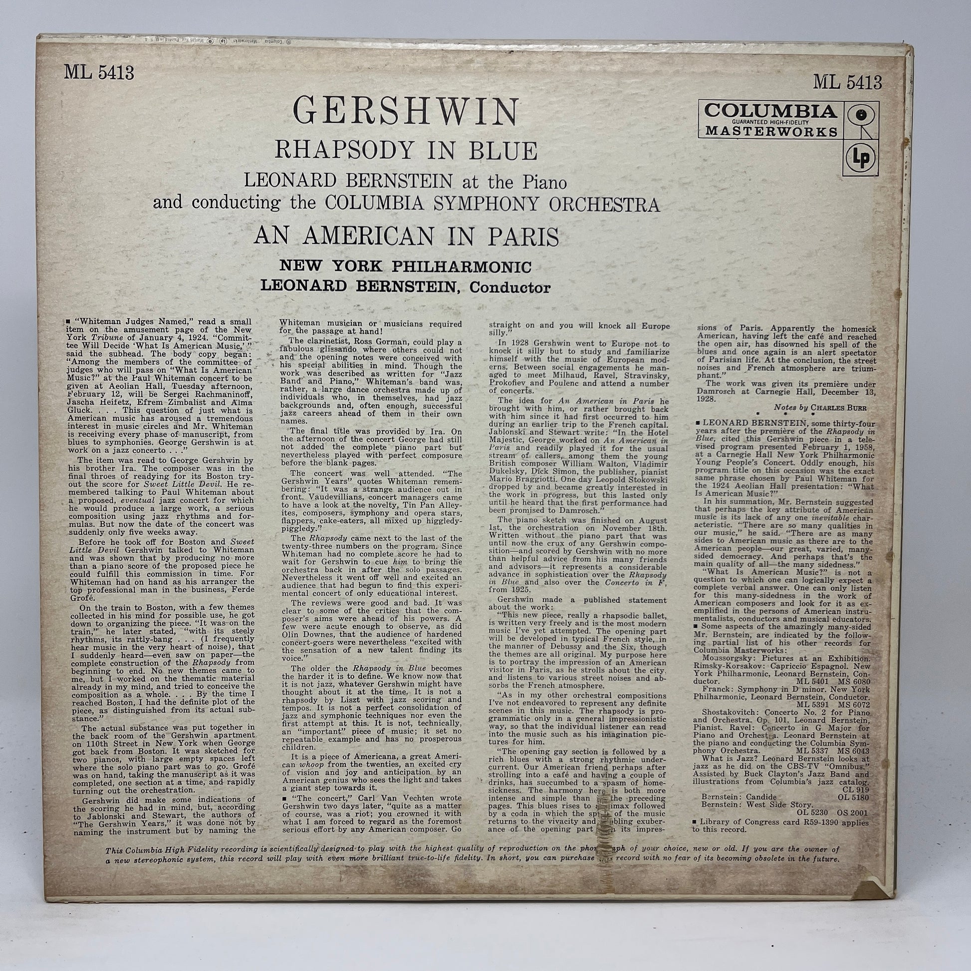 George Gershwin, Leonard Bernstein : Rhapsody In Blue / An American In Paris (LP,Mono)