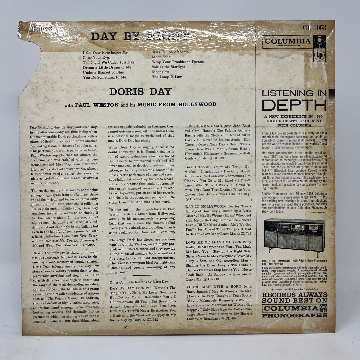 Doris Day With Paul Weston And His Music From Hollywood : Day By Night (LP,Album,Mono)