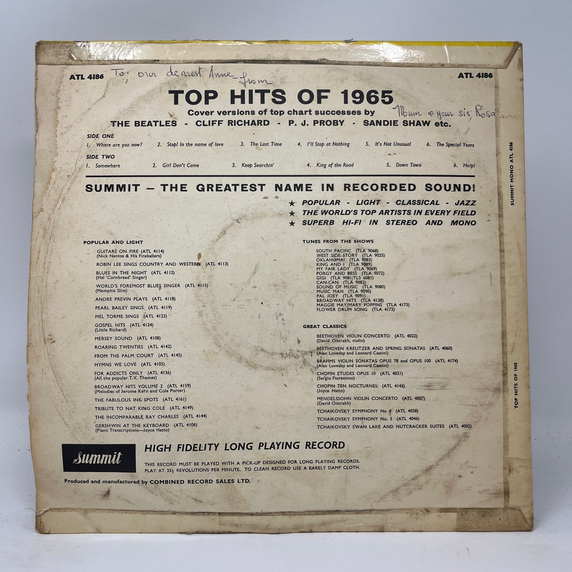Unknown Artist : Top Hits Of 1965 (LP,Mono)
