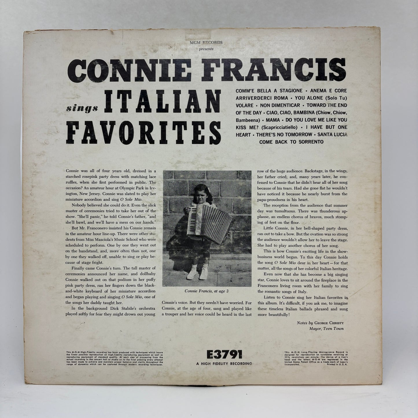 Connie Francis : Sings Italian Favorites (LP,Album,Mono)