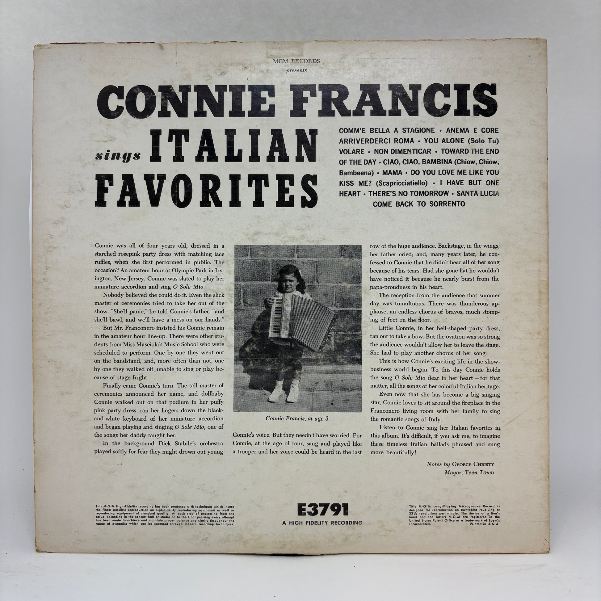 Connie Francis : Sings Italian Favorites (LP,Album,Mono)