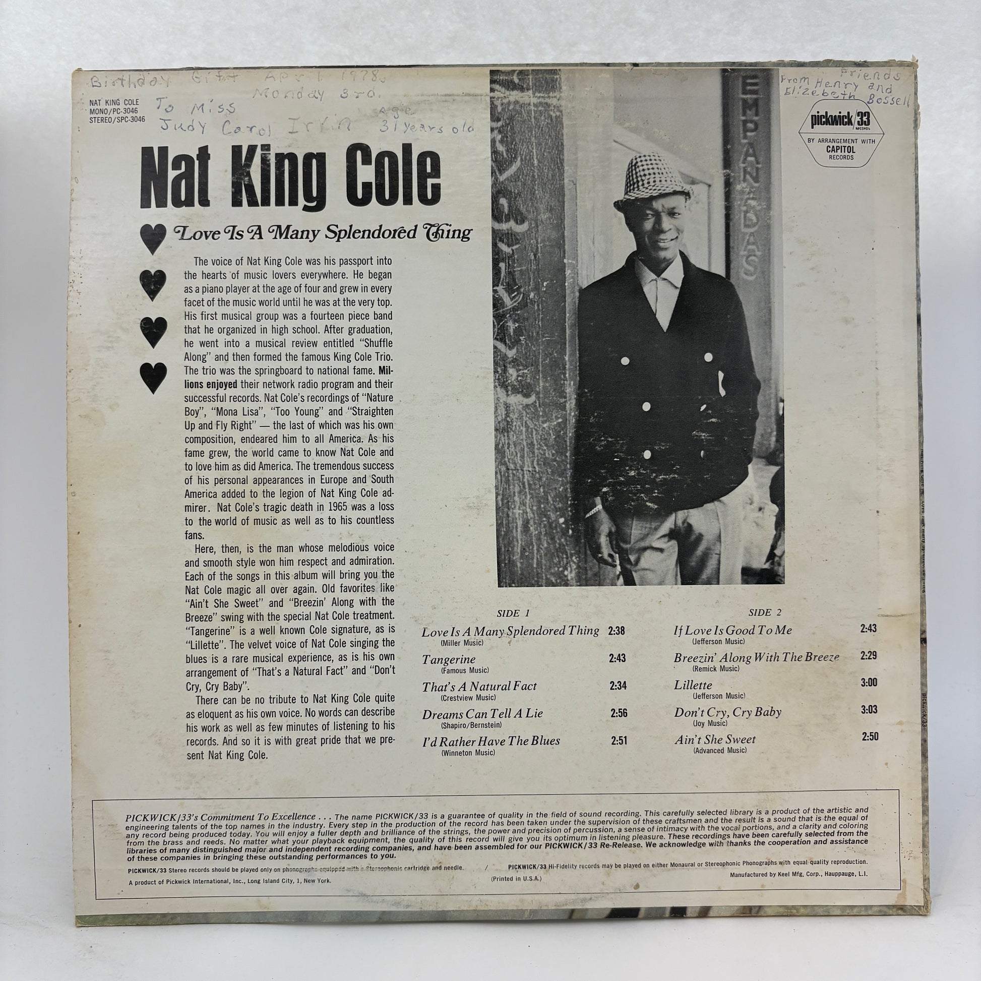 Nat King Cole : Love Is A Many Splendored Thing (LP,Compilation,Stereo)