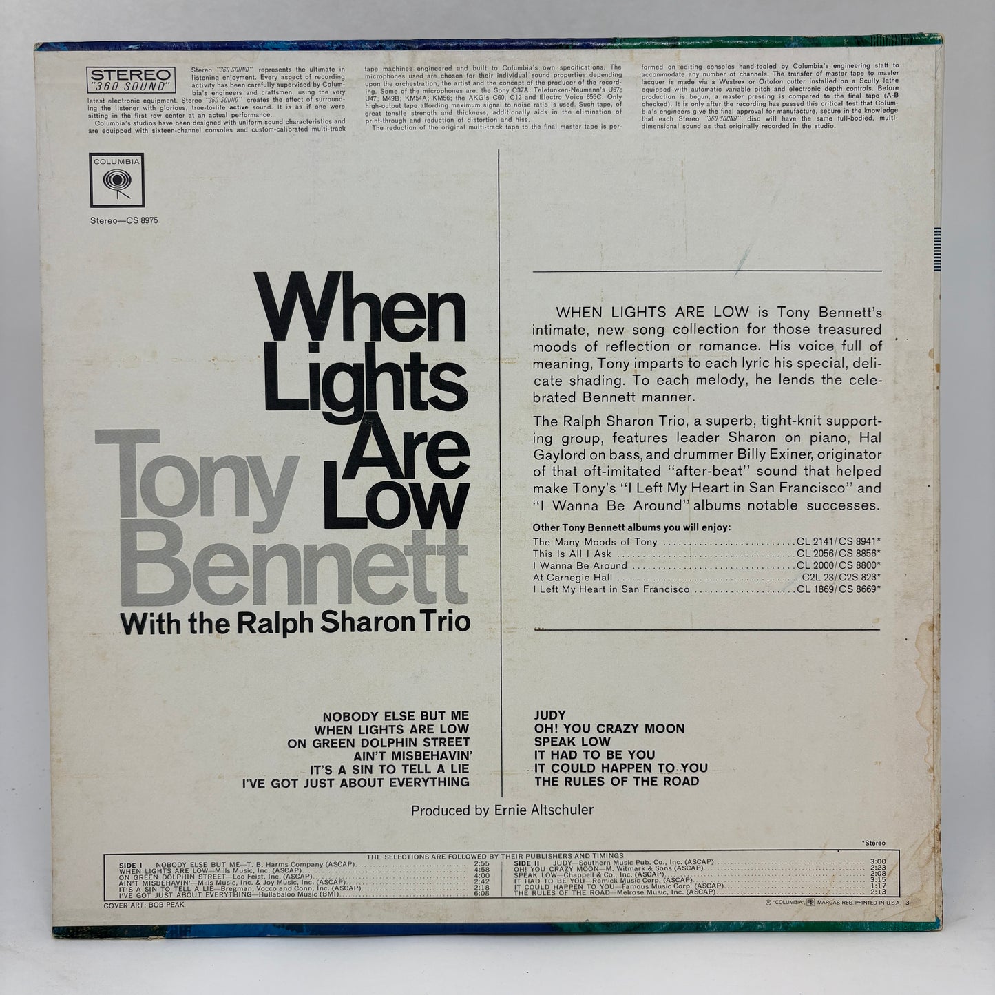 Tony Bennett With The Ralph Sharon Trio : When Lights Are Low (LP,Album,Stereo)