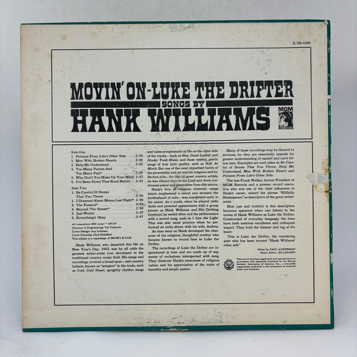 Hank Williams : Movin' On (LP,Compilation,Promo,Reissue,Mono)