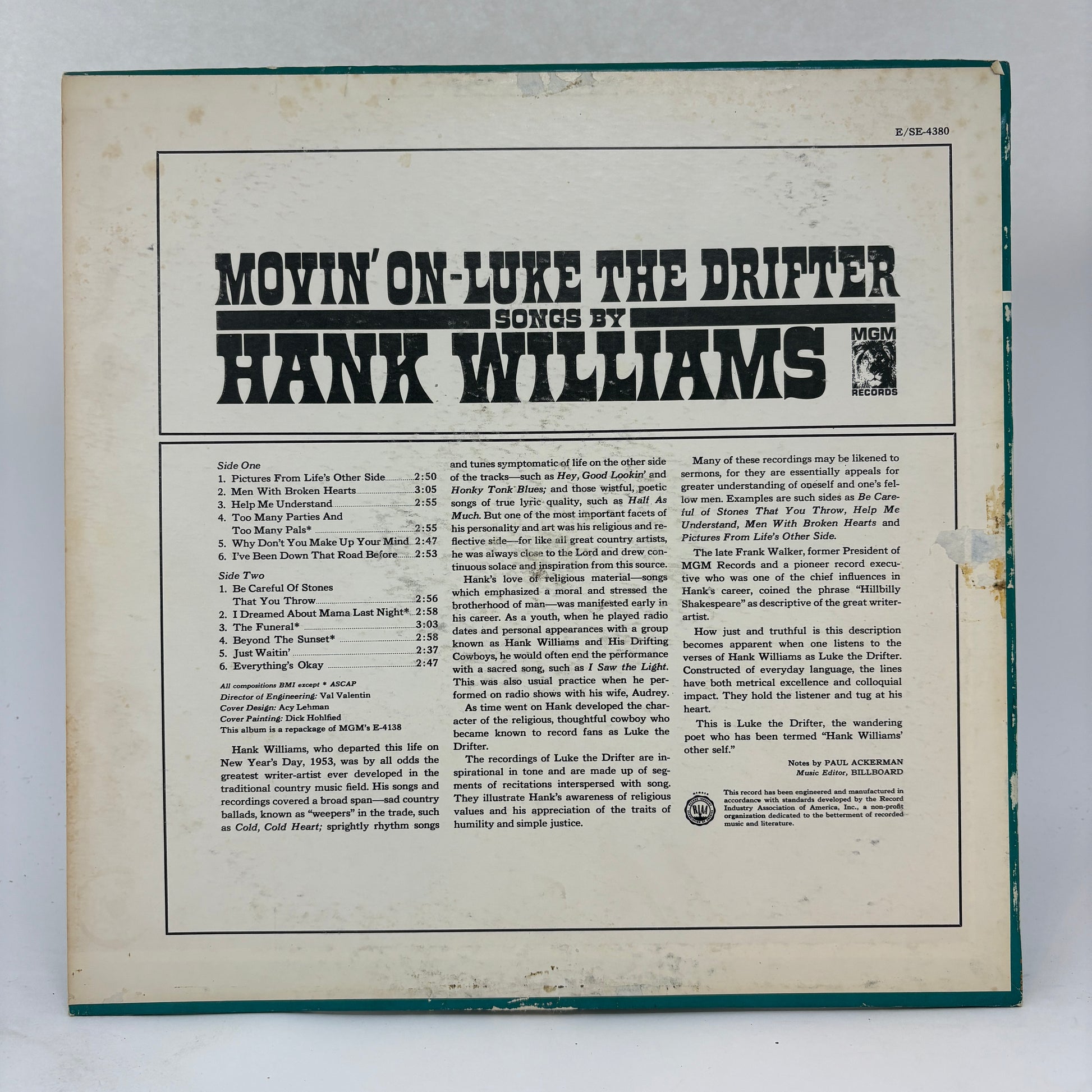 Hank Williams : Movin' On (LP,Compilation,Promo,Reissue,Mono)