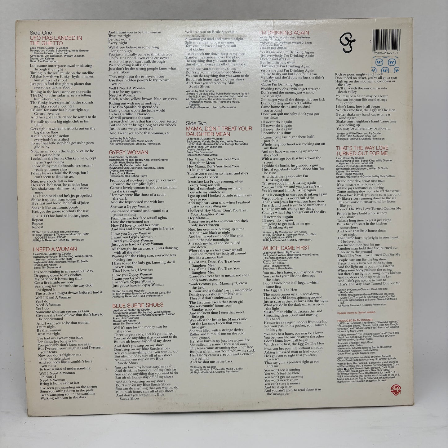 Ry Cooder : The Slide Area (LP,Album)