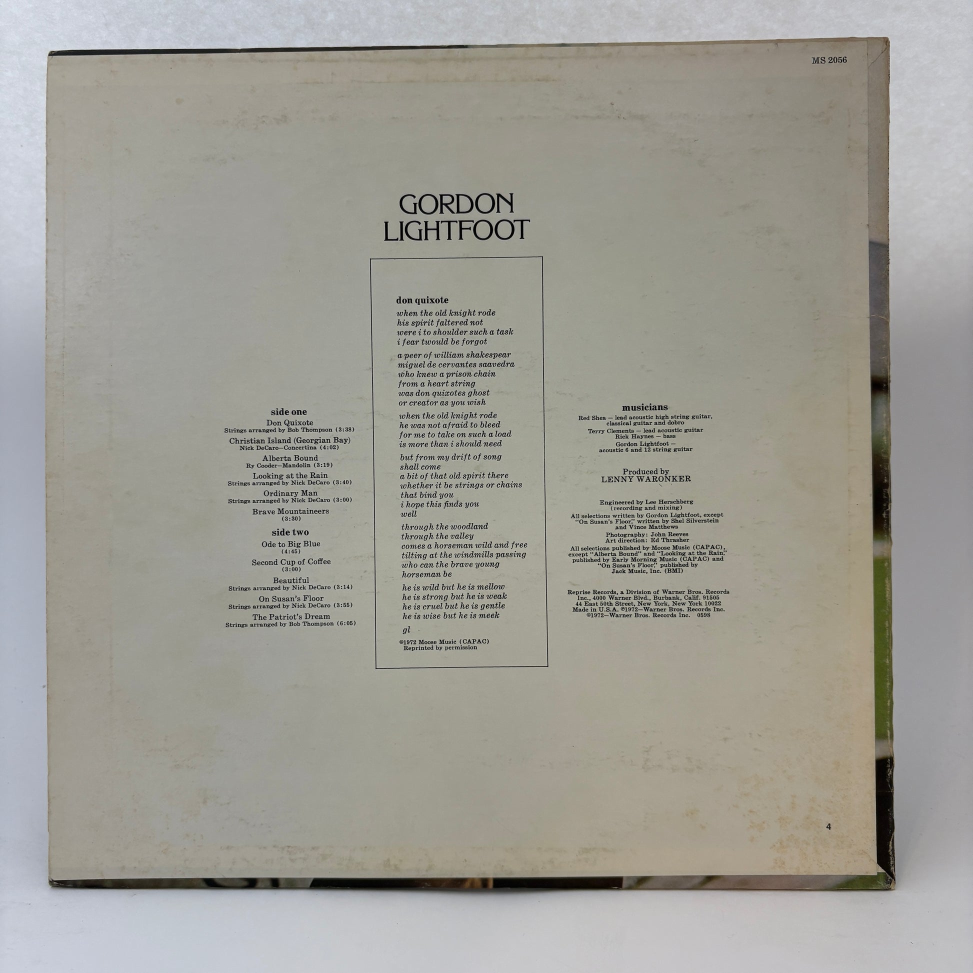 Gordon Lightfoot : Don Quixote (LP,Album,Reissue,Stereo)