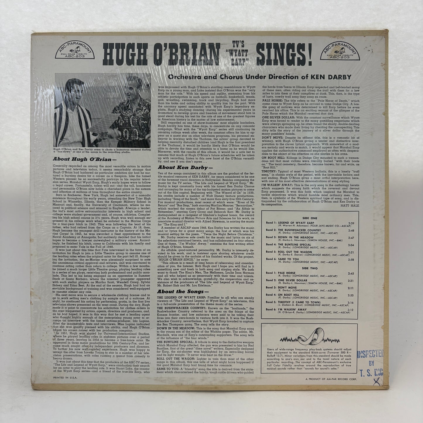 Hugh O'Brian : TV's Wyatt Earp Sings (LP,Album)