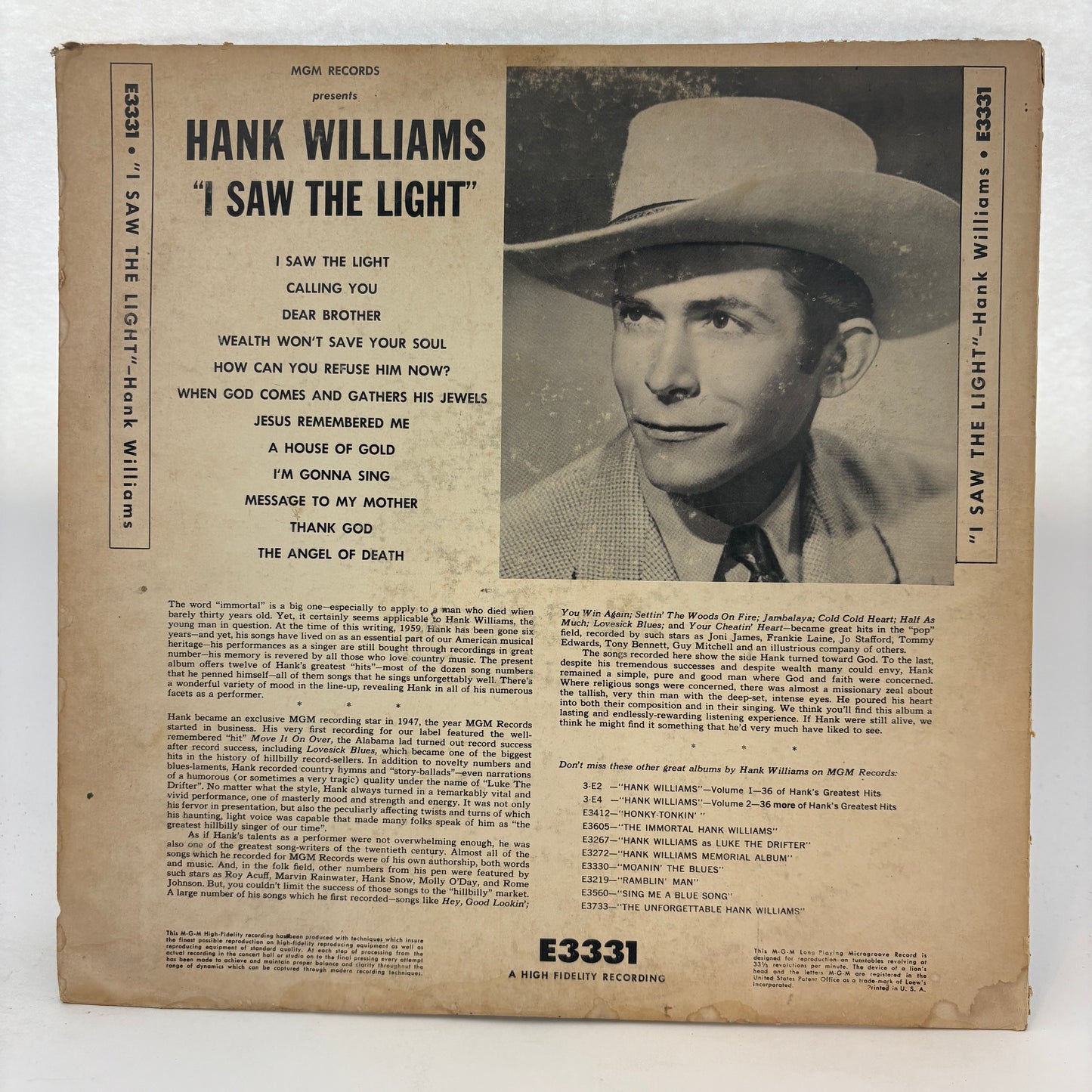 Hank Williams : I Saw The Light (LP,Compilation,Reissue,Mono)