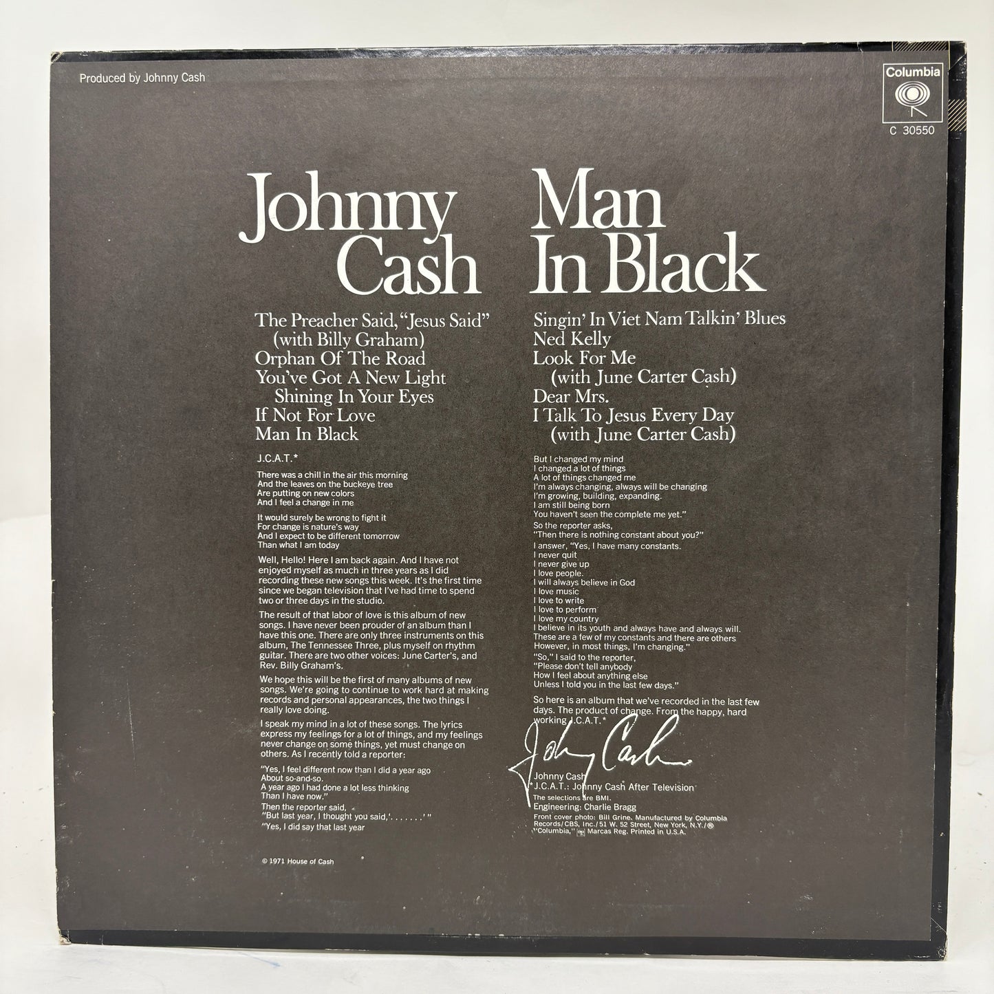 Johnny Cash : Man In Black (LP,Album)
