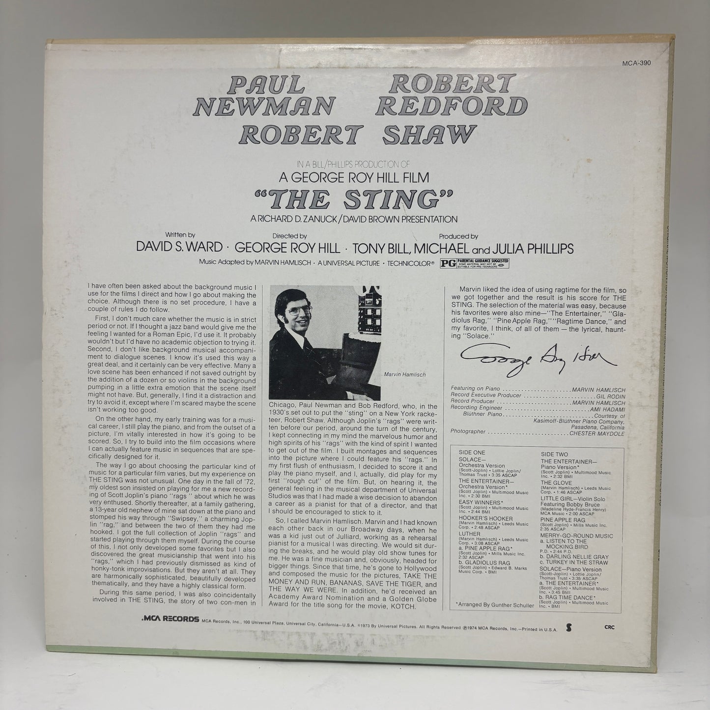 Marvin Hamlisch : The Sting (Original Motion Picture Soundtrack) (LP,Album,Club Edition)