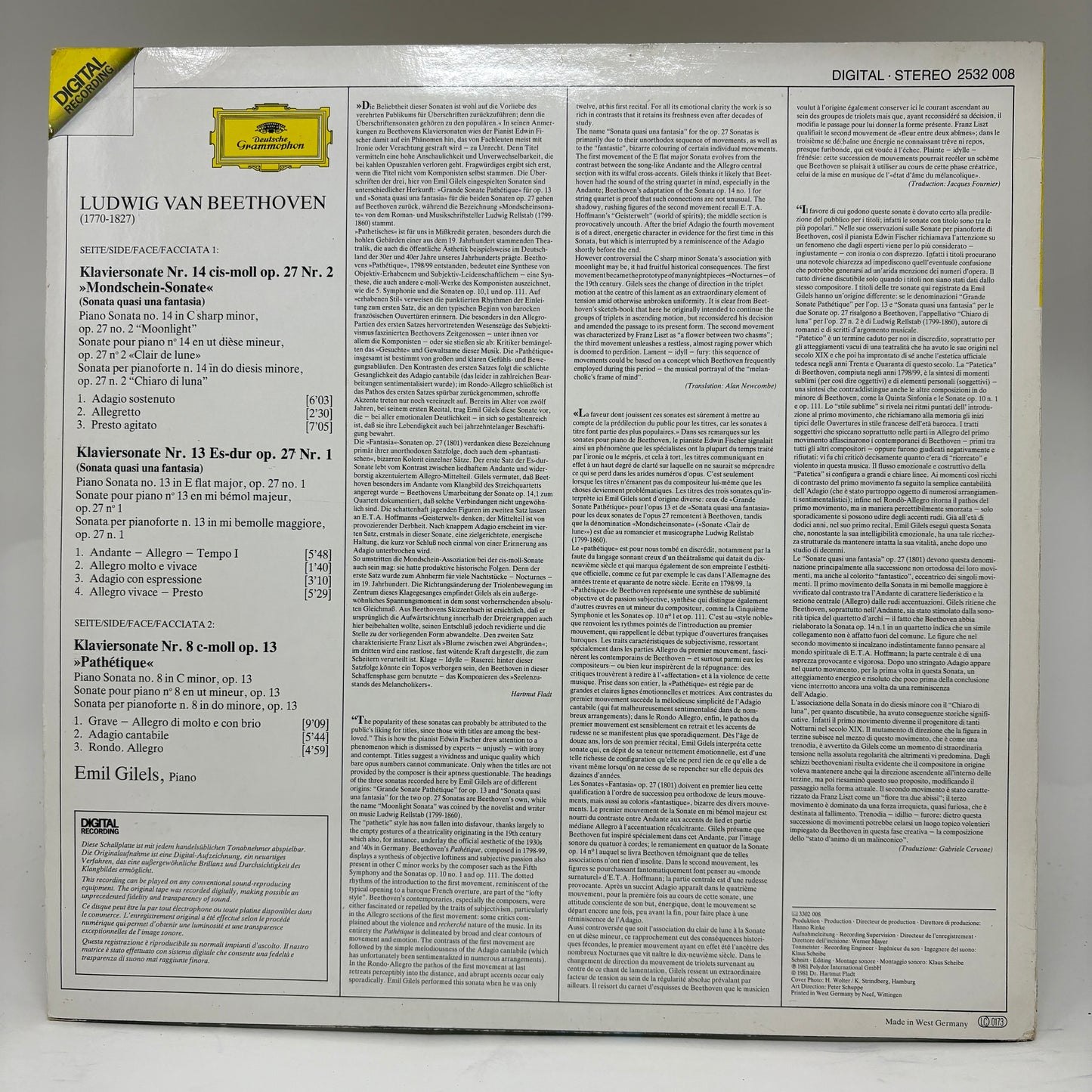 Ludwig van Beethoven, Emil Gilels : Sonaten  »Pathétique« / «Mondschein = Moonlight = Clair De Lune« (LP,Album)