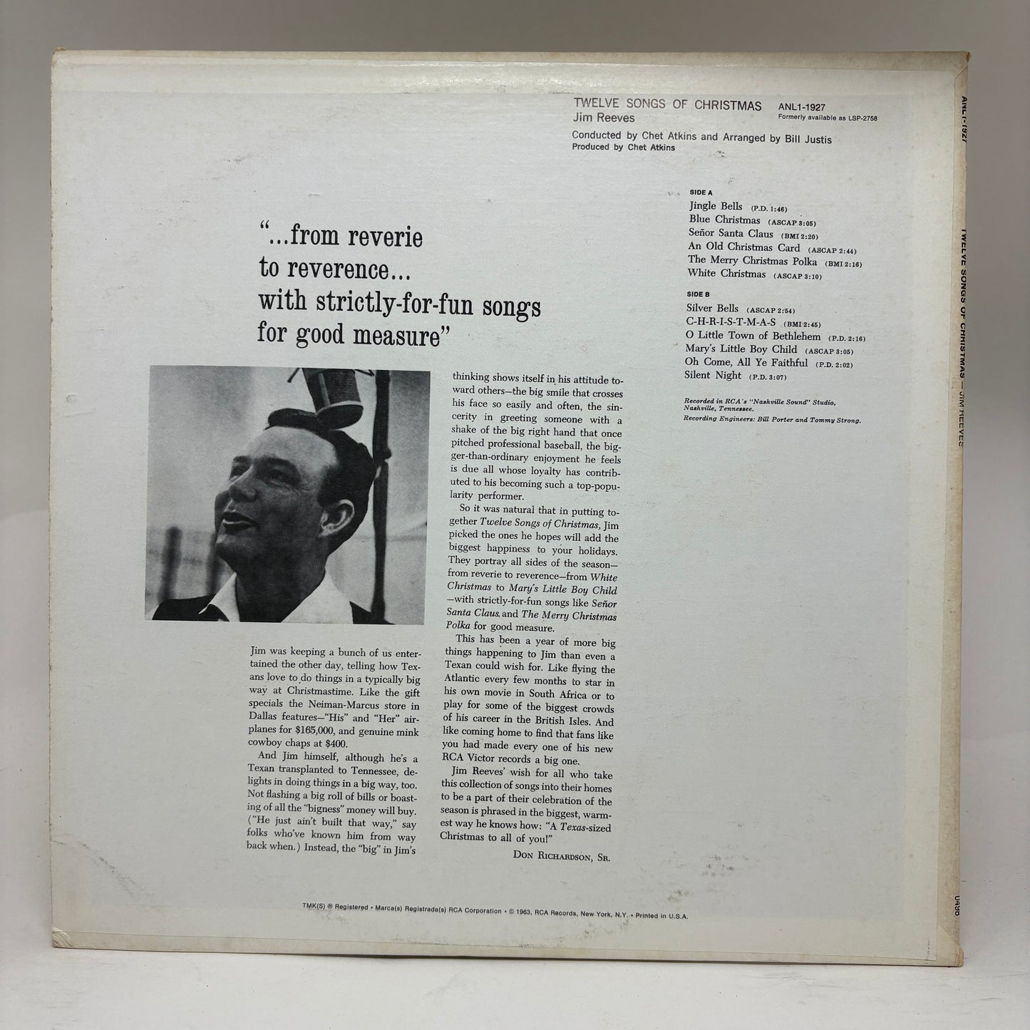 Jim Reeves : Twelve Songs Of Christmas (LP,Album,Reissue,Stereo)