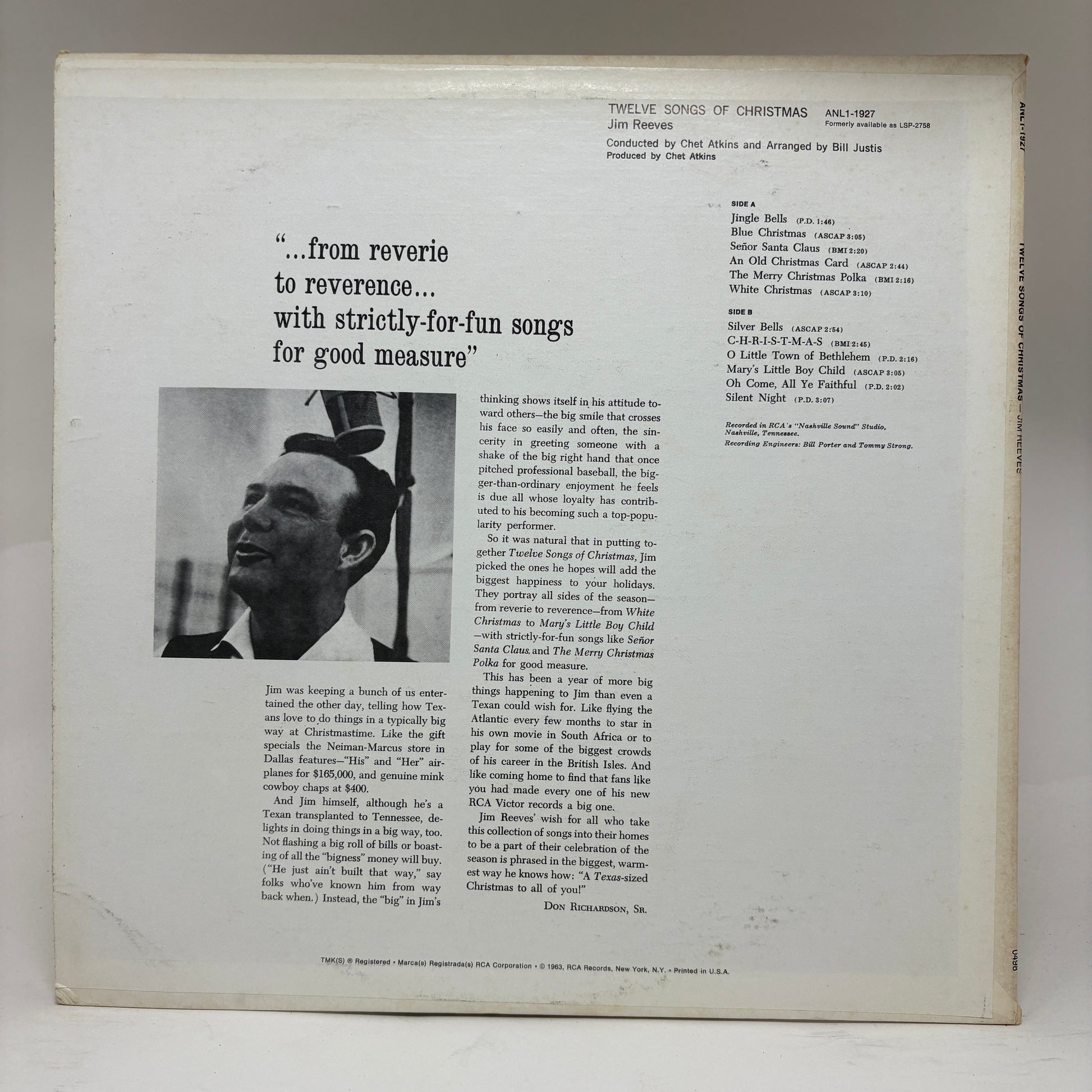 Jim Reeves : Twelve Songs Of Christmas (LP,Album,Reissue,Stereo)