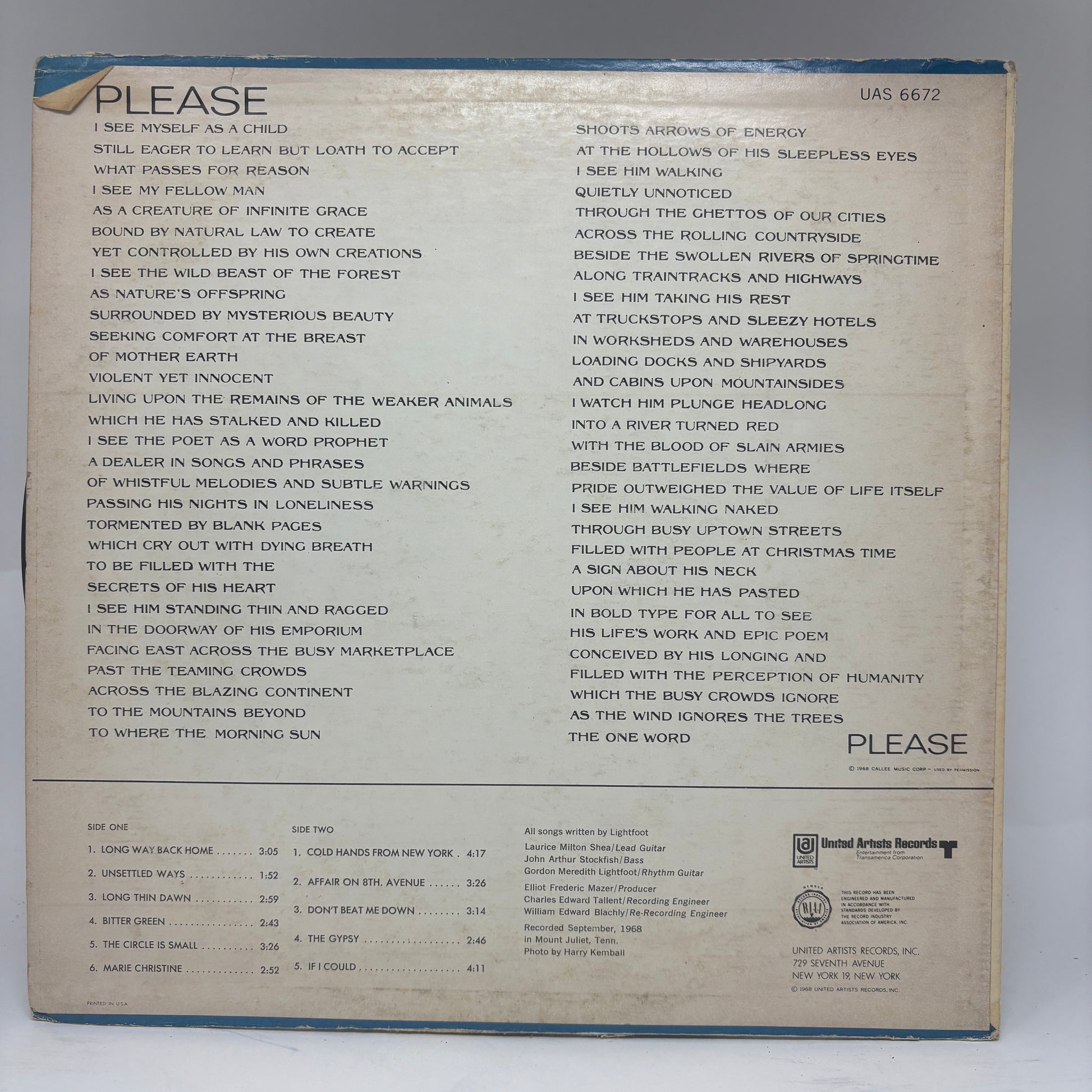 Gordon Lightfoot : Back Here On Earth (LP,Album,Repress)