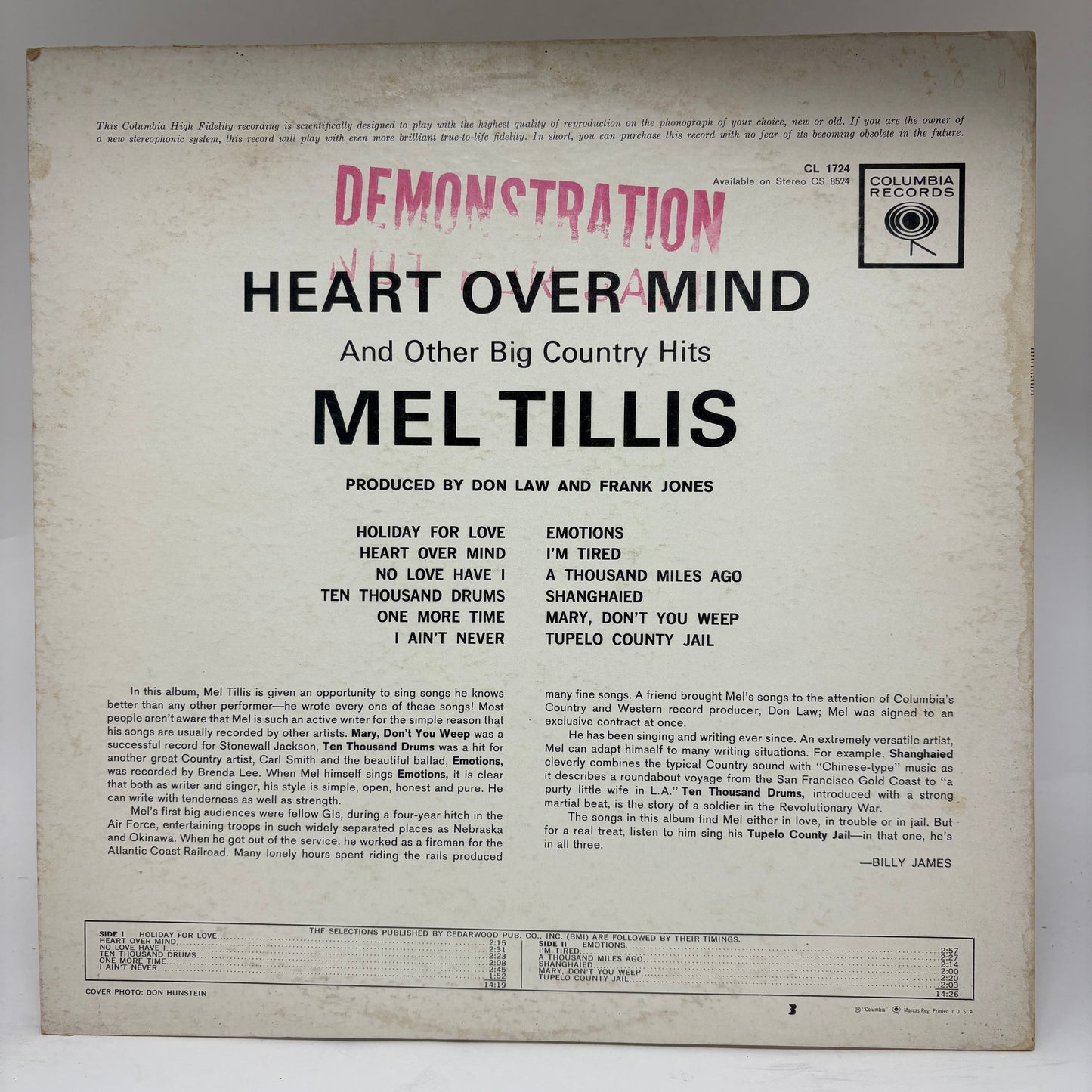 Mel Tillis : Heart Over Mind And Other Big Country Hits (LP,Mono)