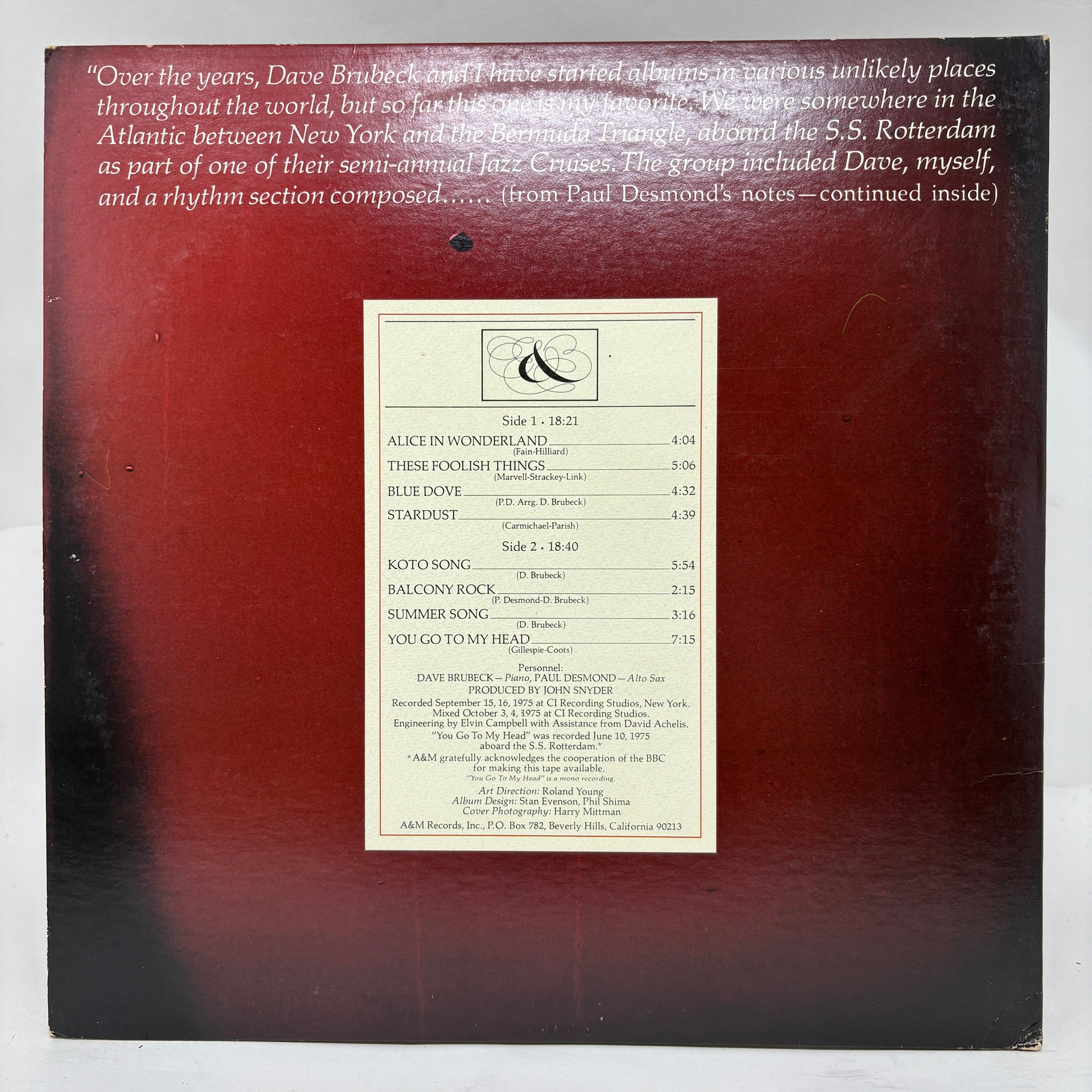 Dave Brubeck, Paul Desmond : Brubeck & Desmond 1975: The Duets (LP,Album)