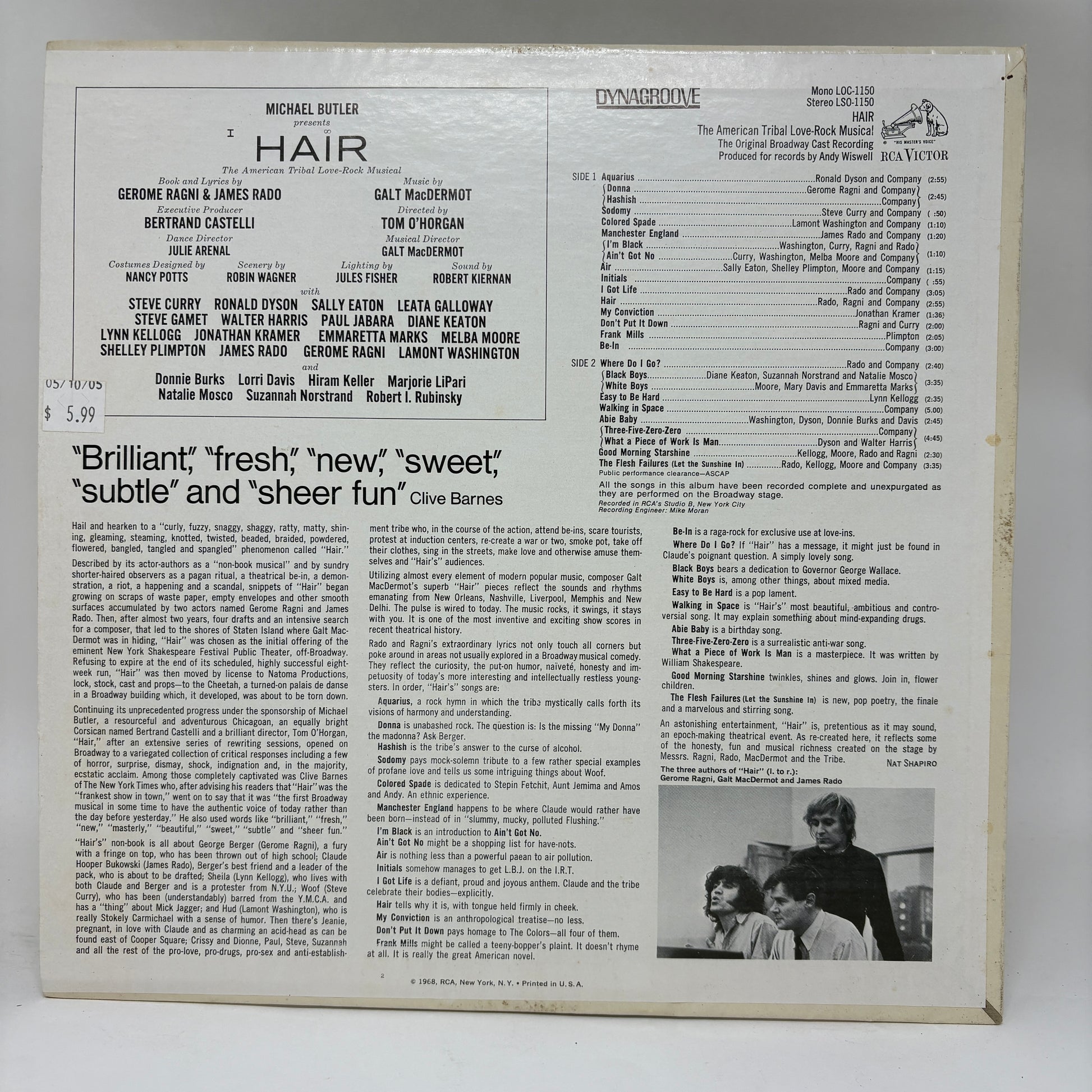 Various : Hair - The American Tribal Love-Rock Musical (The Original Broadway Cast Recording) (LP,Album,Repress,Stereo)