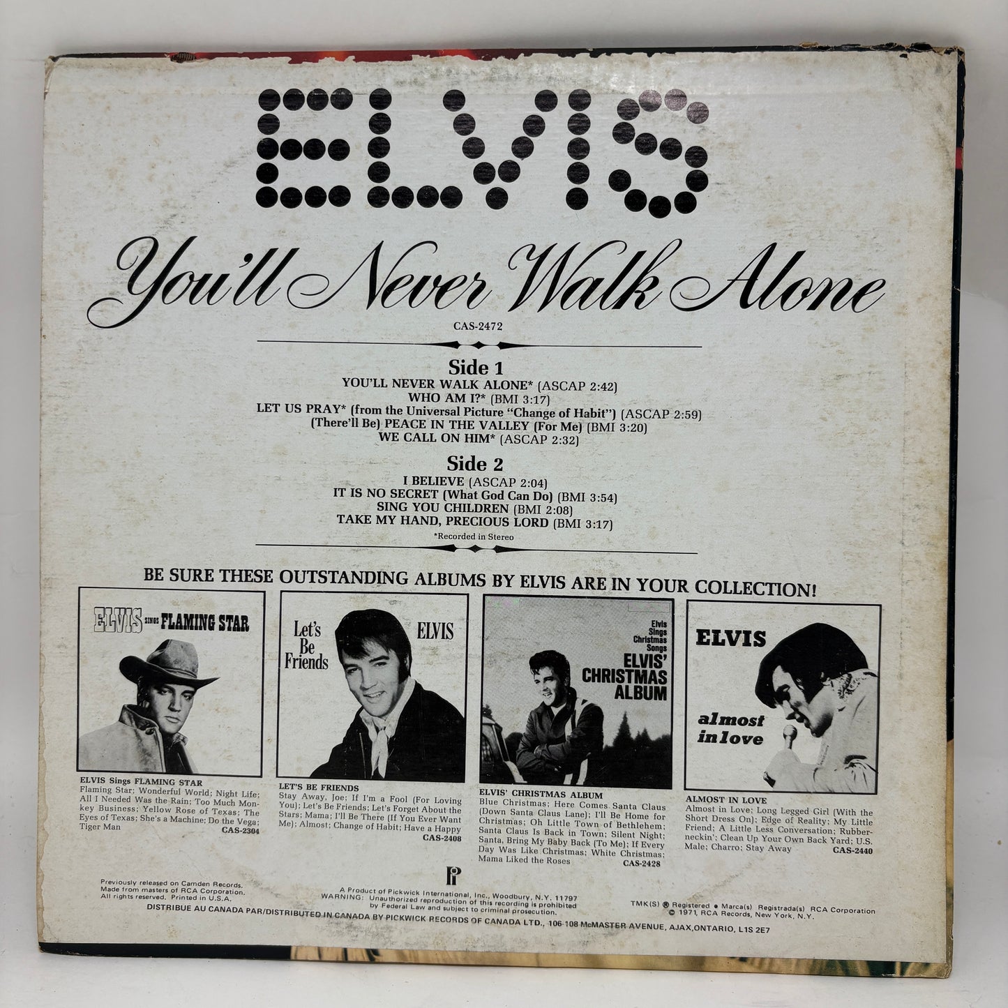 Elvis Presley : You'll Never Walk Alone (LP,Album,Compilation,Reissue,Mono)