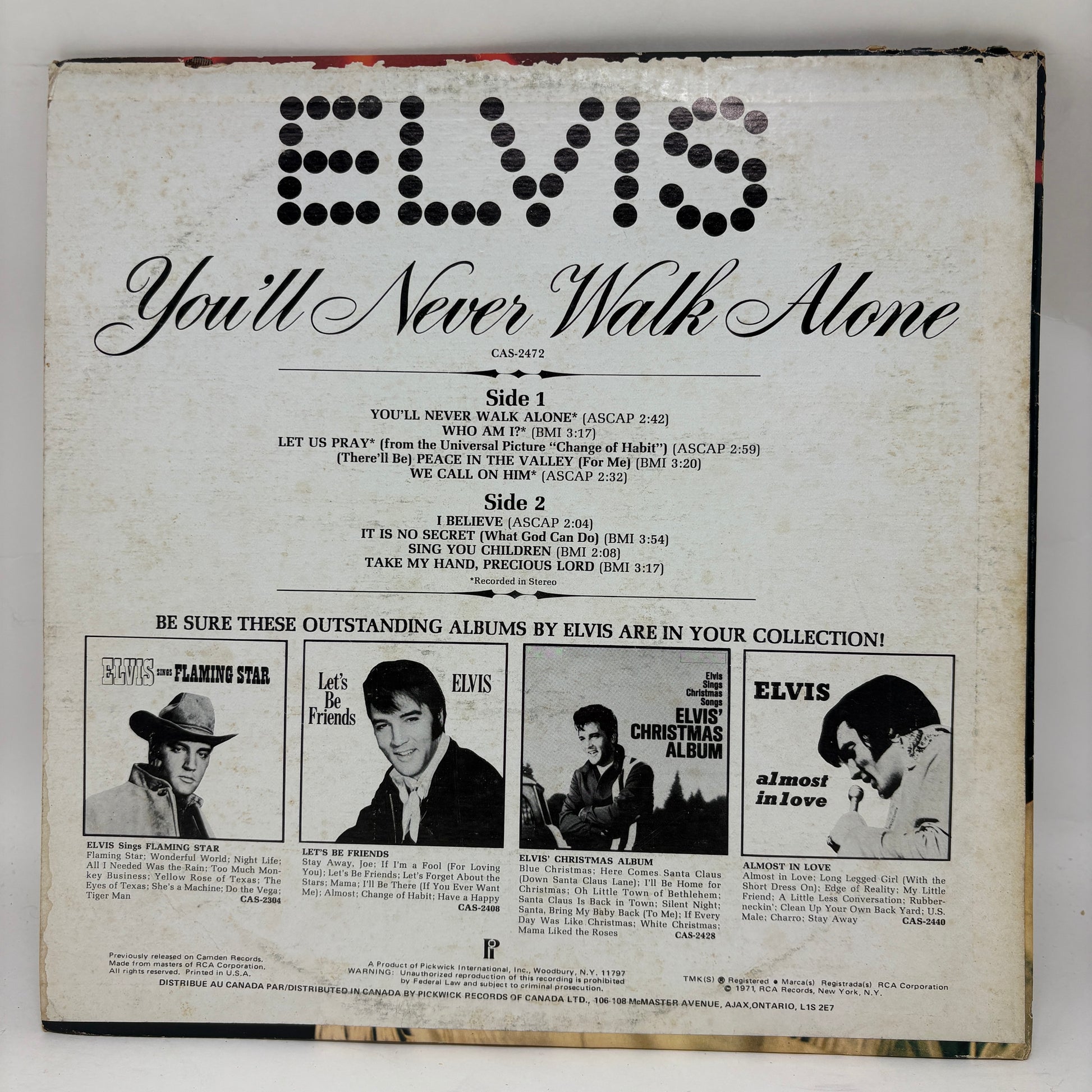 Elvis Presley : You'll Never Walk Alone (LP,Album,Compilation,Reissue,Mono)