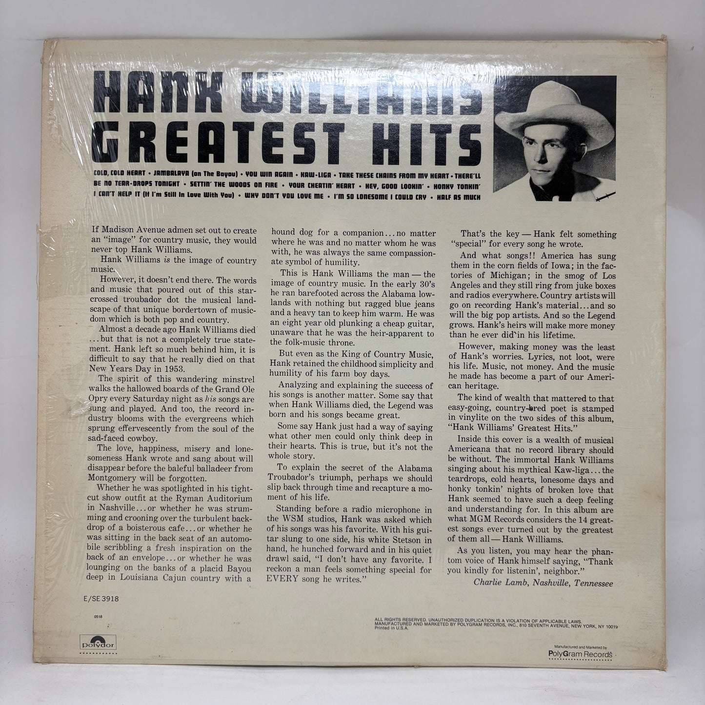 Hank Williams : Greatest Hits (LP,Compilation,Reissue,Stereo)