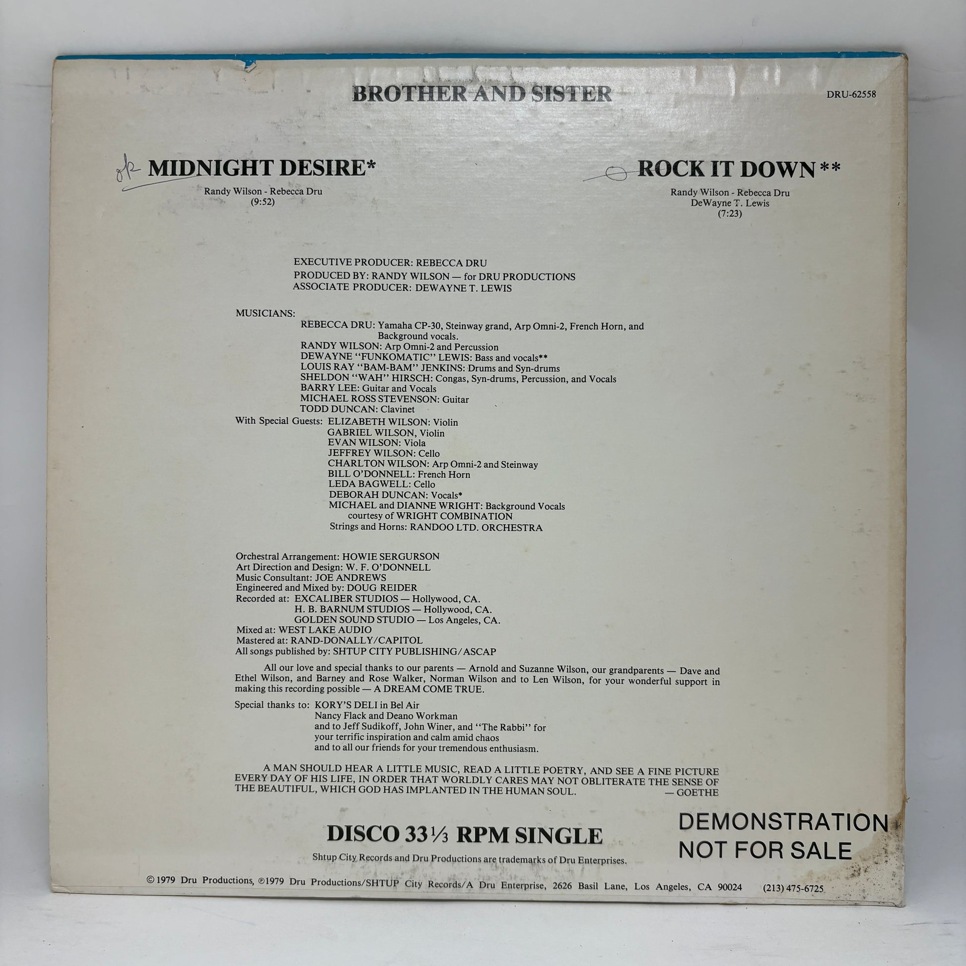 Brother And Sister : Midnight Desire / Rock It Down (12",33 ⅓ RPM,Single,Promo)