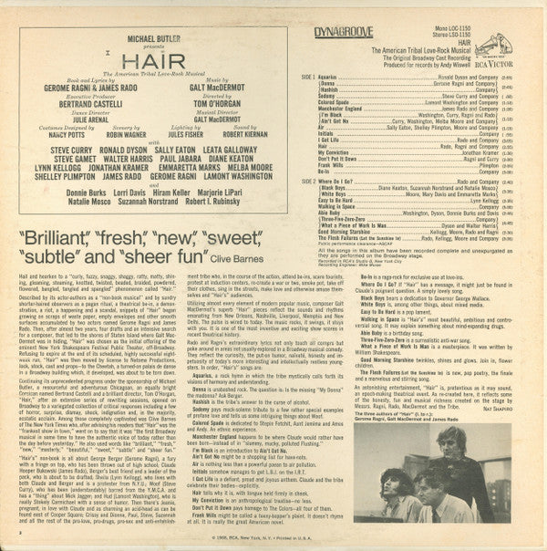 Various : Hair - The American Tribal Love-Rock Musical (The Original Broadway Cast Recording) (LP,Album,Repress,Stereo)