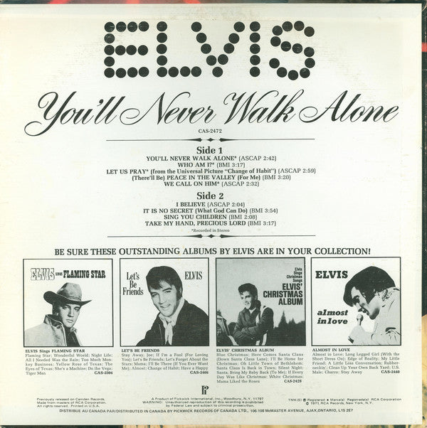 Elvis Presley : You'll Never Walk Alone (LP,Album,Compilation,Reissue,Mono)
