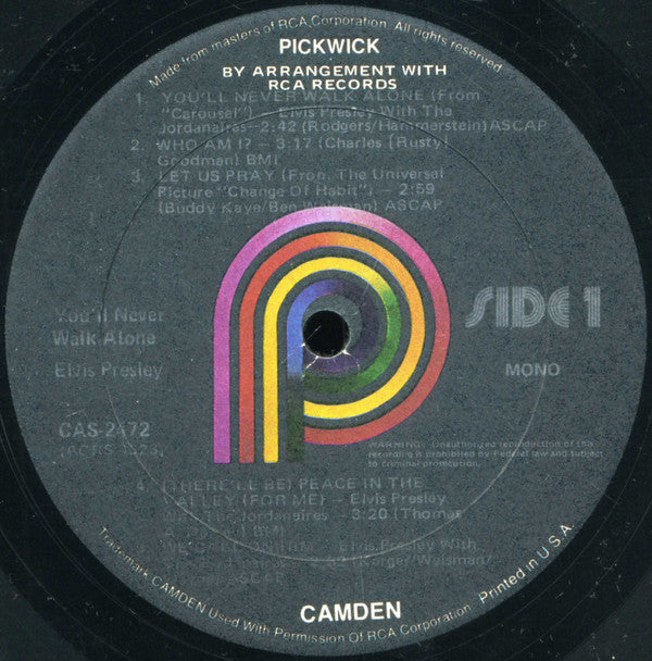 Elvis Presley : You'll Never Walk Alone (LP,Album,Compilation,Reissue,Mono)