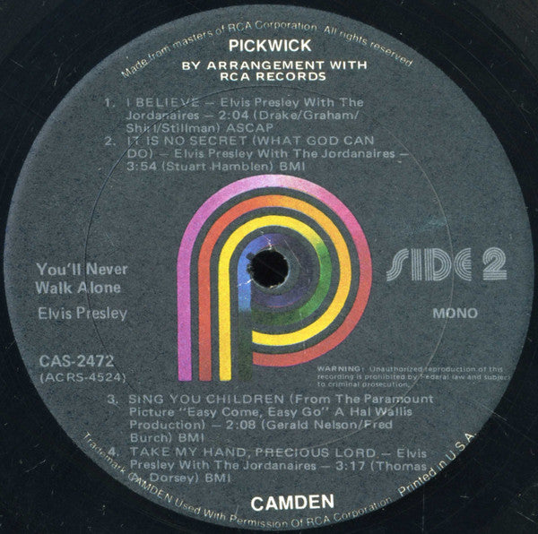 Elvis Presley : You'll Never Walk Alone (LP,Album,Compilation,Reissue,Mono)